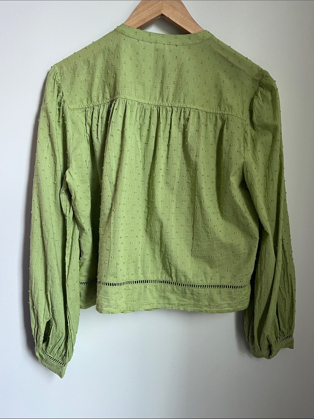Old Navy | Long Sleeve Dandelion Leaf Blouse Embroidered Dots #583997-B Size M - Picture 6 of 16